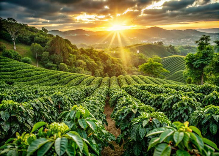 Coffee plantation at sunrise